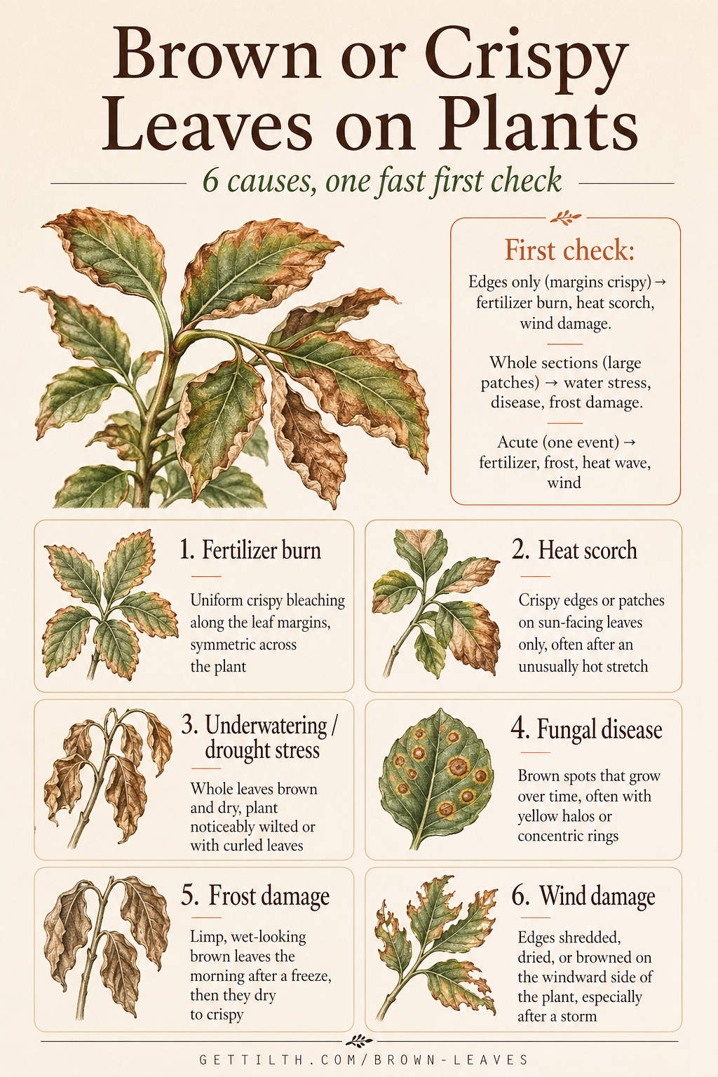 Brown leaves causes diagnosis pin